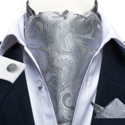 Men's Ascot Tie Silver Plaid Red Paisley Pink Golden Color Solid Neck Tie Set with Handkerchief Cufflinks Wedding Party Gift