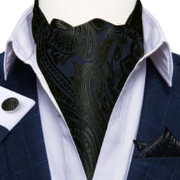 Men's Ascot Tie Silver Plaid Red Paisley Pink Golden Color Solid Neck Tie Set with Handkerchief Cufflinks Wedding Party Gift