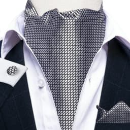 Men's Ascot Tie Silver Plaid Red Paisley Pink Golden Color Solid Neck Tie Set with Handkerchief Cufflinks Wedding Party Gift