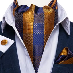 Men's Ascot Tie Silver Plaid Red Paisley Pink Golden Color Solid Neck Tie Set with Handkerchief Cufflinks Wedding Party Gift