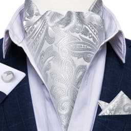 Men's Ascot Tie Silver Plaid Red Paisley Pink Golden Color Solid Neck Tie Set with Handkerchief Cufflinks Wedding Party Gift
