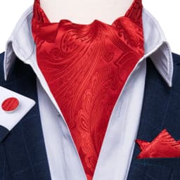Men's Ascot Tie Silver Plaid Red Paisley Pink Golden Color Solid Neck Tie Set with Handkerchief Cufflinks Wedding Party Gift