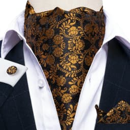 Men's Ascot Tie Silver Plaid Red Paisley Pink Golden Color Solid Neck Tie Set with Handkerchief Cufflinks Wedding Party Gift
