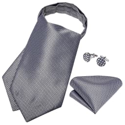 Men's Ascot Tie Silver Plaid Red Paisley Pink Golden Color Solid Neck Tie Set with Handkerchief Cufflinks Wedding Party Gift