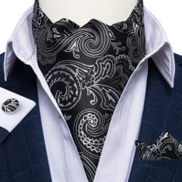 Men's Ascot Tie Silver Plaid Red Paisley Pink Golden Color Solid Neck Tie Set with Handkerchief Cufflinks Wedding Party Gift