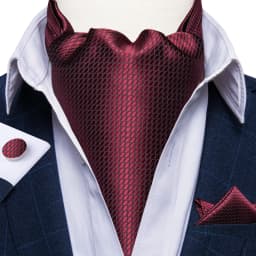 Men's Ascot Tie Silver Plaid Red Paisley Pink Golden Color Solid Neck Tie Set with Handkerchief Cufflinks Wedding Party Gift