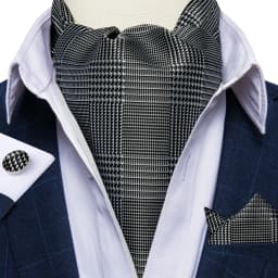 Men's Ascot Tie Silver Plaid Red Paisley Pink Golden Color Solid Neck Tie Set with Handkerchief Cufflinks Wedding Party Gift
