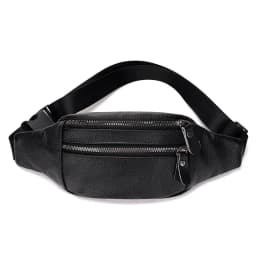 Men's Genuine Leather Chest Bag Double Zipper Cowhide Fanny Pack Casual Crossbody Sling Bag for Daily Commute & Travel