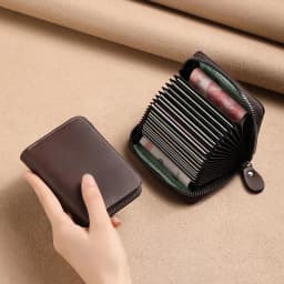 PU Leather Card Holder Vintage Small Wallet Women Men Business Bank Credit Card Bag Male Coin Pouch Solid Color Zipper Wallet