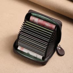 PU Leather Card Holder Vintage Small Wallet Women Men Business Bank Credit Card Bag Male Coin Pouch Solid Color Zipper Wallet