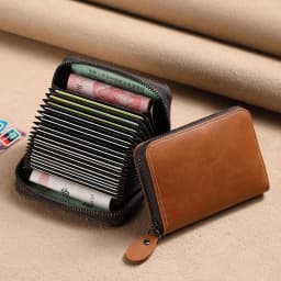 PU Leather Card Holder Vintage Small Wallet Women Men Business Bank Credit Card Bag Male Coin Pouch Solid Color Zipper Wallet