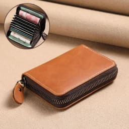 PU Leather Card Holder Vintage Small Wallet Women Men Business Bank Credit Card Bag Male Coin Pouch Solid Color Zipper Wallet