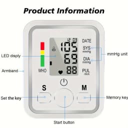 Upper Arm Automatic Blood Pressure Monitor BP Sphygmomanometer Pressure Meter Tonometer for Measuring Arterial Pressure