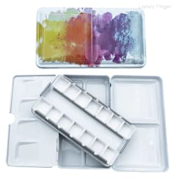 Empty Watercolor Palette Paint Tray with 14 Half Pans - Sturdy Empty Watercolor Palette Tin - Travel Watercolor Palette with Lid