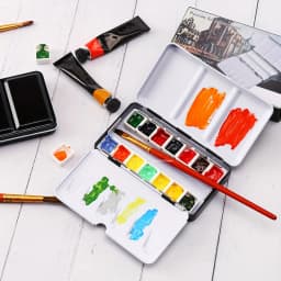 Empty Watercolor Palette Paint Tray with 14 Half Pans - Sturdy Empty Watercolor Palette Tin - Travel Watercolor Palette with Lid