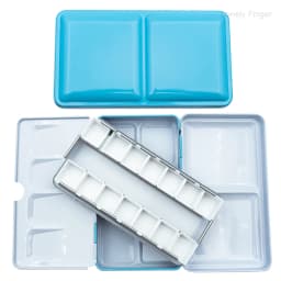 Empty Watercolor Palette Paint Tray with 14 Half Pans - Sturdy Empty Watercolor Palette Tin - Travel Watercolor Palette with Lid
