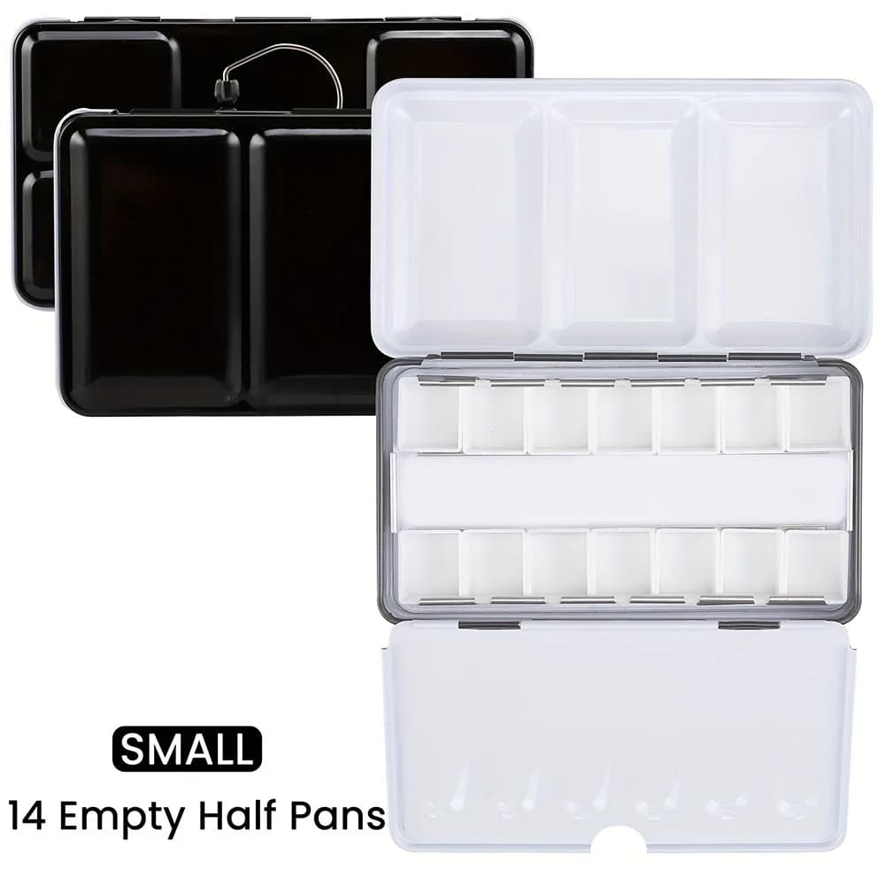 Empty Watercolor Palette Paint Tray with 14 Half Pans - Sturdy Empty Watercolor Palette Tin - Travel Watercolor Palette with Lid