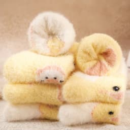 Small Yellow Duck Socks Women's Middle Tube Autumn Winter Cute Kawaii Fluffy Mink Velvet Home Floor Coral Velvet Sleeping Socks