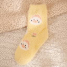 Small Yellow Duck Socks Women's Middle Tube Autumn Winter Cute Kawaii Fluffy Mink Velvet Home Floor Coral Velvet Sleeping Socks