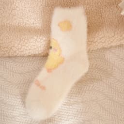 Small Yellow Duck Socks Women's Middle Tube Autumn Winter Cute Kawaii Fluffy Mink Velvet Home Floor Coral Velvet Sleeping Socks