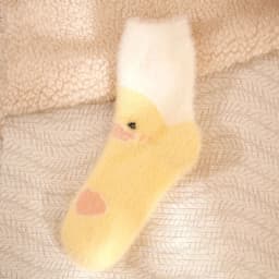 Small Yellow Duck Socks Women's Middle Tube Autumn Winter Cute Kawaii Fluffy Mink Velvet Home Floor Coral Velvet Sleeping Socks