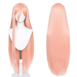 Anime Power Cosplay Wig Long Straight Orange Pink Wig Cosplay Anime Heat Resistant Synthetic Wig Props Horns
