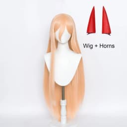 Anime Power Cosplay Wig Long Straight Orange Pink Wig Cosplay Anime Heat Resistant Synthetic Wig Props Horns