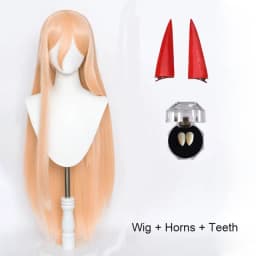Anime Power Cosplay Wig Long Straight Orange Pink Wig Cosplay Anime Heat Resistant Synthetic Wig Props Horns