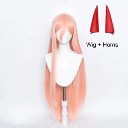 Anime Power Cosplay Wig Long Straight Orange Pink Wig Cosplay Anime Heat Resistant Synthetic Wig Props Horns
