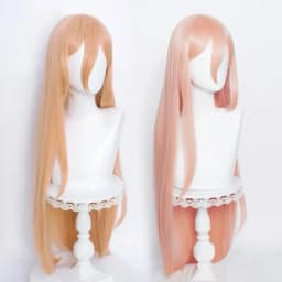 Anime Power Cosplay Wig Long Straight Orange Pink Wig Cosplay Anime Heat Resistant Synthetic Wig Props Horns
