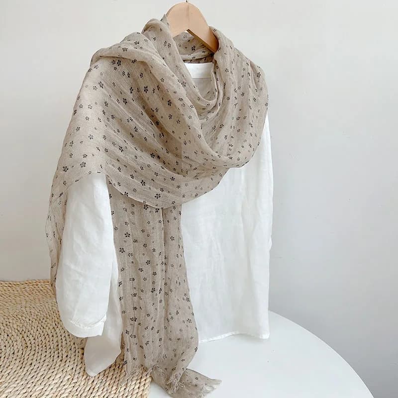 Spring and Summer 100% Linen Polka Dot Lightweight Breathable Sunscreen Scarf Shawl