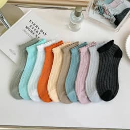 10Pairs Women's Solid Frill Trim Sock Soft & Lightweight Sweet Japanese Style Short Socks Comfortable Breathable Low Cut Sox