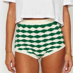 Women Y2K Aesthetic Crochet Knit Shorts Vintage Striped Low Waisted Boxer Shorts Summer Cute Mini Shorts Knitwear Loungewear