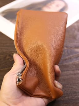 Genuine Leather Wallet Zipper Long Large Capacity Phone Card Money Clip Coin Purse Solid Color Litchi Pattern Clutch Bag