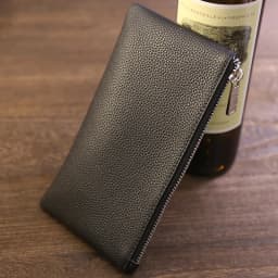 Genuine Leather Wallet Zipper Long Large Capacity Phone Card Money Clip Coin Purse Solid Color Litchi Pattern Clutch Bag