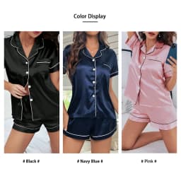 Summer Silk Satin Women Pajamas Set Button Down Top & Shorts 2 Pieces Sleepwear Notched Collar Nightwear Loungewear for Women