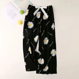 Cute Women Loose Pajama Pants Summer Lounge Trousers Floral Print Casual Stretch Waist Drawstring High Waist Pants Home Pants
