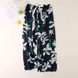 Cute Women Loose Pajama Pants Summer Lounge Trousers Floral Print Casual Stretch Waist Drawstring High Waist Pants Home Pants