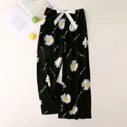 Cute Women Loose Pajama Pants Summer Lounge Trousers Floral Print Casual Stretch Waist Drawstring High Waist Pants Home Pants