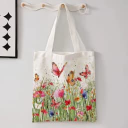Butterfly Floral Reusable Bag Colorful Weed Pattern Shopping Travel Large Shoulder Bag Foldable Utility Tote Bags