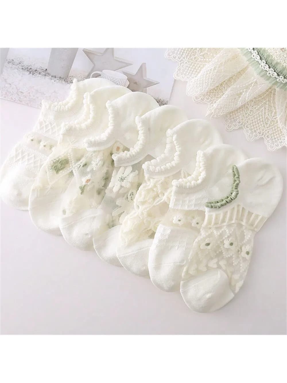 Randomly 5 pairs of summer women's socks ultra-thin crystal silk socks invisible socks breathable short socks hollow socks