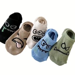 5 pairs of socks cartoon funny expressions boat socks women's spring and summer thin invisible cute socks