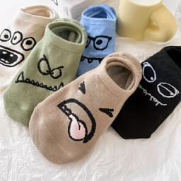 5 pairs of socks cartoon funny expressions boat socks women's spring and summer thin invisible cute socks