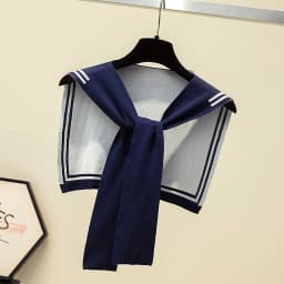 Korean College Navy Stripe Wool Knit Shoulder Cape Knotted Warm Shawl Summer Air Conditioned Room Protect Neck Woman's Scarf