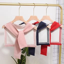Korean College Navy Stripe Wool Knit Shoulder Cape Knotted Warm Shawl Summer Air Conditioned Room Protect Neck Woman's Scarf