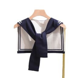Korean College Navy Stripe Wool Knit Shoulder Cape Knotted Warm Shawl Summer Air Conditioned Room Protect Neck Woman's Scarf