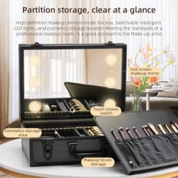 Makeup Travel Lighted Case with Large LED Light Mirror Coetic Bag Organizer Professional Adjustable Divider Storage, Waterproof