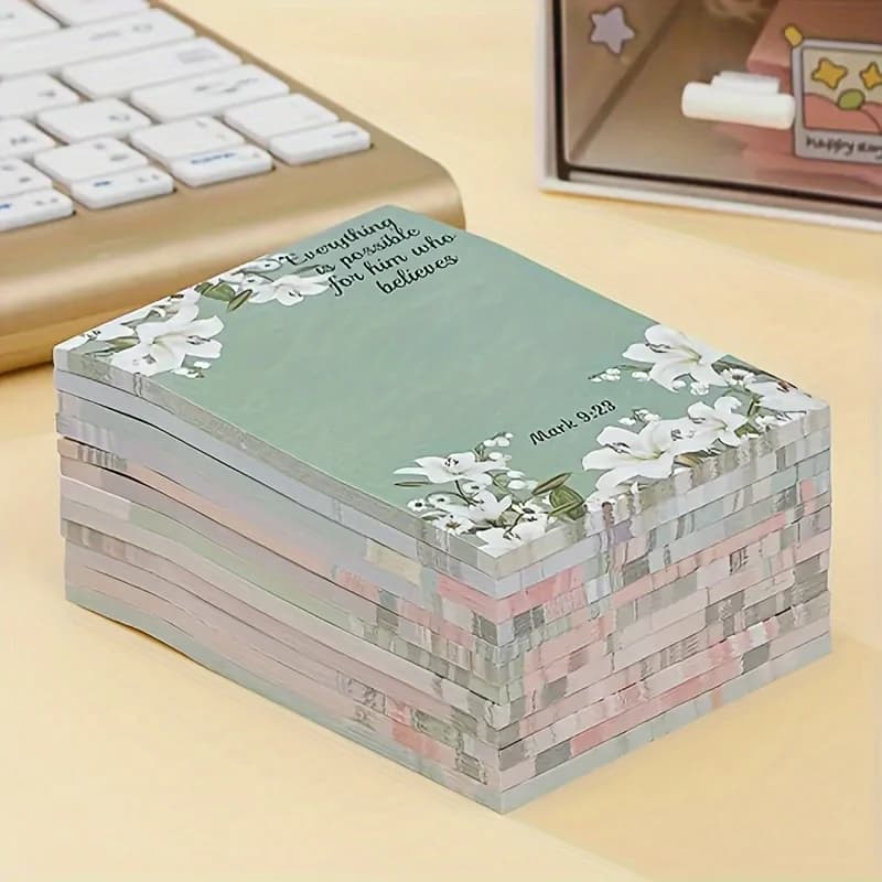 Inspirational Bible Text Self-Adhesive Notes, 30 Pieces, Retro Flower Christian Notes, Faith Inspirational Notepad, Perfect Gift for Christian (Random Color)
