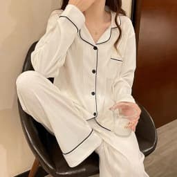 New Women's Imitation Pyjamas Homewear Set Girls Spring and Autumn Pajamas Homewear Ladies Long-Sleeved Cardigan Homewear