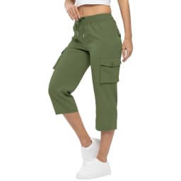 Women'S Pants 2024 Summer Fashion Pocket Design Cuffed Drawstring Casual Plain High Waist Skinny Daily Knee-Length Pants